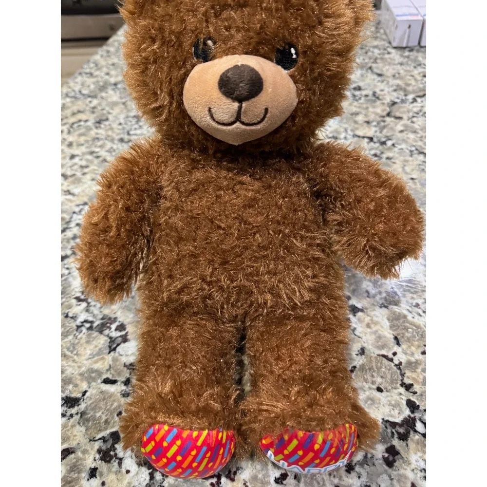 Build-A-Bear Workshop Happy Birthday Brown Plush Teddy Bear 16 Inch Shaggy Fur